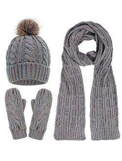 Verabella Women & Men's 3 in 1 Winter Warm Knit Beanie Hat Scarf and Mittens Set