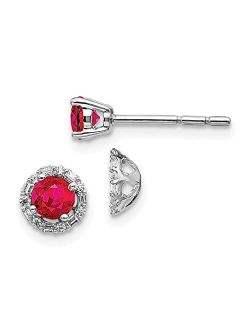 Ice Carats 14k White Gold Diamond Ruby Stud Jackets Ball Button Birthstone July Fine Jewelry For Women Gifts For Her