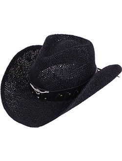 Verabella Men/Women's Classic Western Cowboy Straw Hat w/Leather Band
