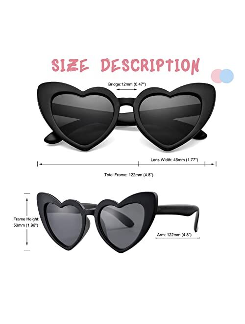 COASION 2 Pack Kids Polarized Heart Sunglasses Bendable Flexible Sunglasses Shades for Toddler Girls Age 2-8