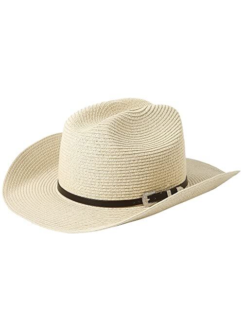 Lanzom Mens Womens Straw Cowboy Hat Shapeable Sun Hat Wide Birm Fedora Panama Beach Hat