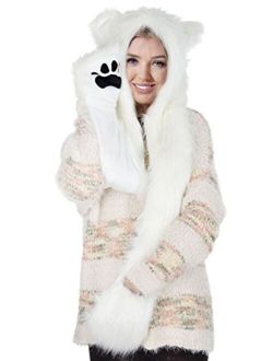 Verabella Animal Hood Hat Scarf and Mitten Gloves 3-in-1 Multifunction Furry Hoodie