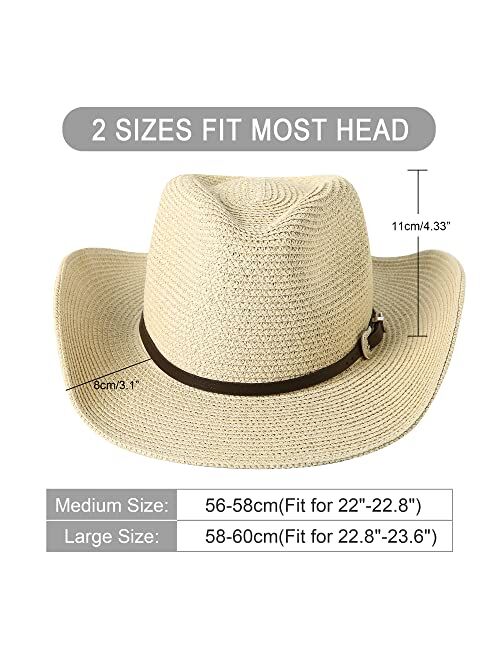 Lanzom Women Men Summer Western Straw Cowboy Cowgirl Hat Shapeable Wide Brim Staw Beach Sun Hat