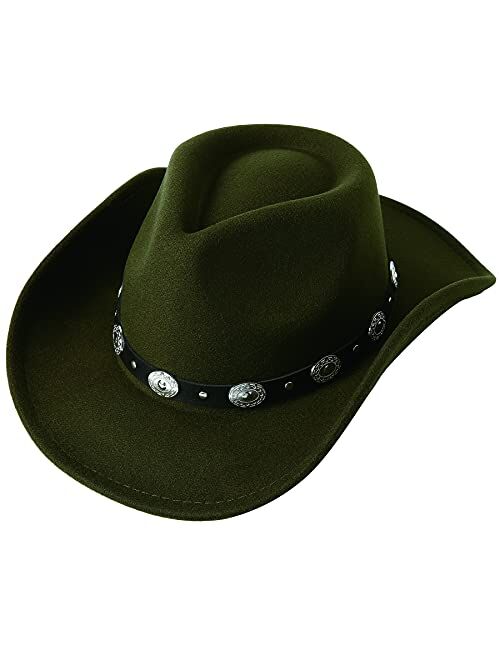Lanzom Women Men Felt Wide Brim Western Cowboy Hats Belt Buckle Panama Hat