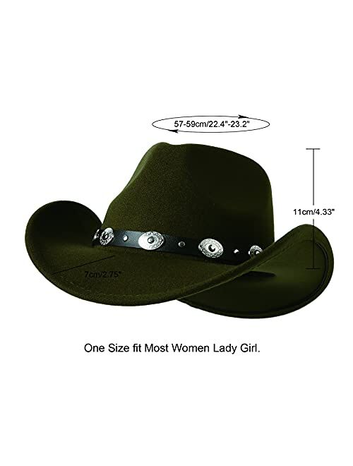 Lanzom Women Men Felt Wide Brim Western Cowboy Hats Belt Buckle Panama Hat