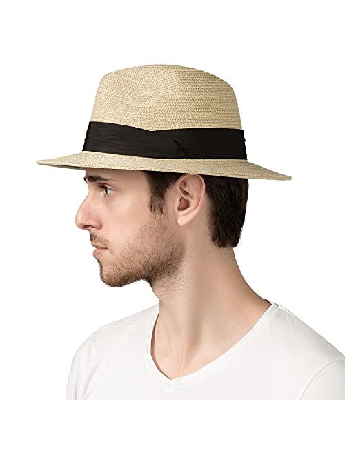 Lanzom Summer Beach Sun Hats for Men Foldable Floppy Travel Packable Staw Hat, Wide Brim Hat