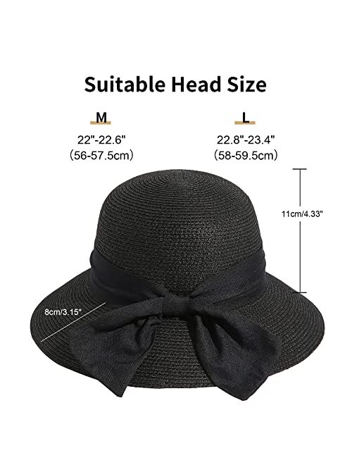 Lanzom Summer Sun Hats for Women Lady Wide Brim Straw Hat Beach Hat UPF Foldable Packable Cap for Travel Outdoor