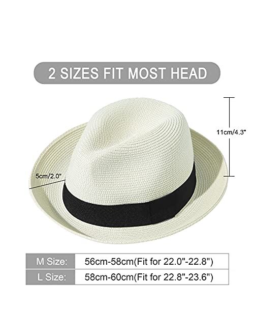Lanzom Men Women Straw Foldable Roll up Hat Fine Braid Fedora Summer Beach Sun Hat