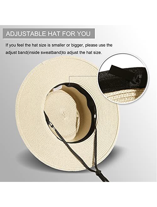 Lanzom UPF50+ Women Wide Brim Straw Panama Sun Hat Boater Summer Beach Sun Hat