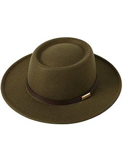 Lanzom Women Vintage Wide Brim Warm Wool Fedora Hat Belt Panama Hat Felt Jazz Hat