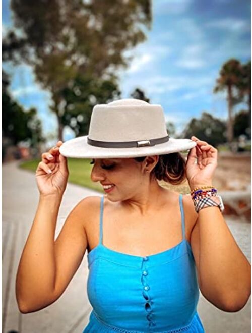 Lanzom Women Vintage Wide Brim Warm Wool Fedora Hat Belt Panama Hat Felt Jazz Hat