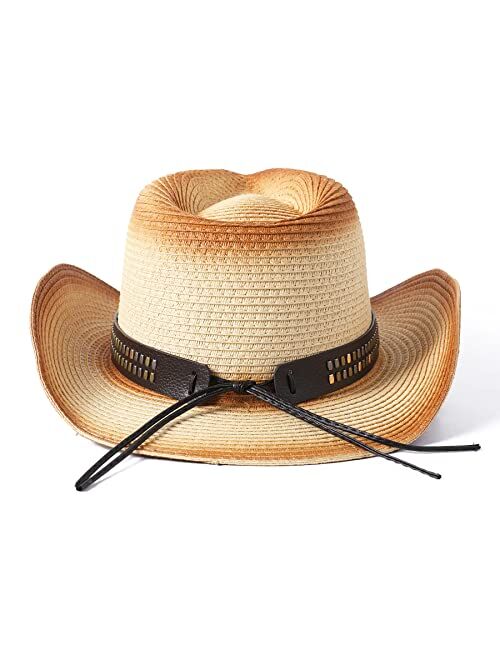 Lanzom Womens Mens Straw Beach Sun Hat Classic Shapeable Sun Hat Packable Hat Summer Cowboy Hat UPF 50+