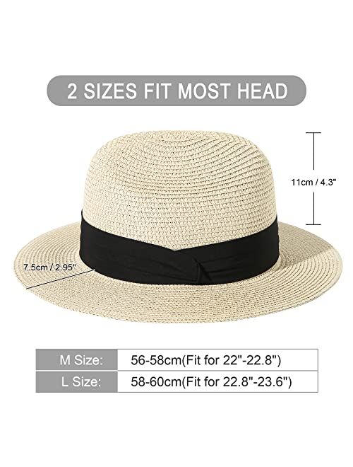 Lanzom Women Men Wide Brim Beach Sun Straw Hat UPF50 Travel Foldable Brim Summer Straw Cowboy Hat
