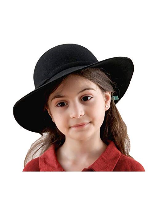 Lanzom Kids Girls Vintage Wide Brim Wool Felt Bowler Cap Bowknot Floppy Fedora Hat
