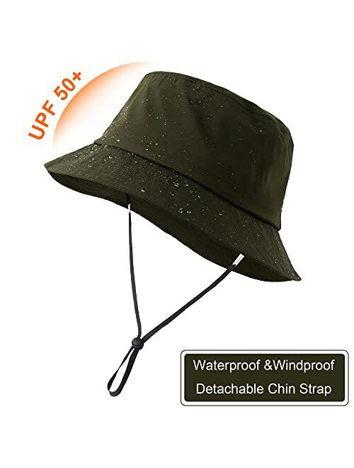 Lanzom Womens Waterproof Bucket Sun Hat Outdoor Beach Boonie Rain Hat for Men Packable Fishing Hiking Safari Cap