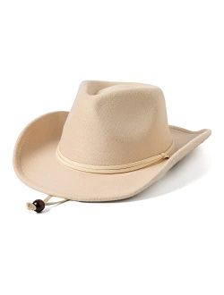 Lanzom Kids Girls Boys Retro Felt Wide Brim Western Cowboy Cowgirl Hat Dress Up Hat with Wind Lanyard
