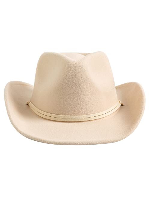 Lanzom Kids Girls Boys Retro Felt Wide Brim Western Cowboy Cowgirl Hat Dress Up Hat with Wind Lanyard