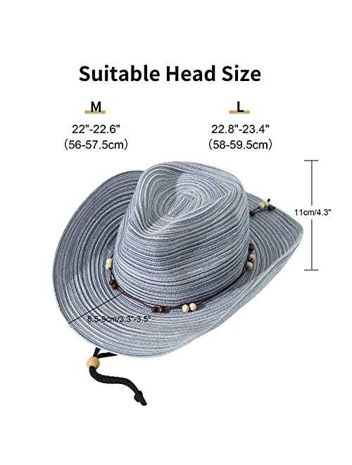 Lanzom Women Men Wide Brim Sun hat Cowboy Cowgirl Hat Packable Outdoor Hat for Hiking Foldable Summer Beach Hat UPF 50+