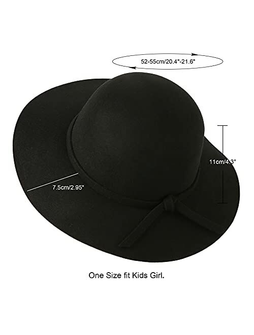 Lanzom Kids Girl Classic Wool Felt Bowler Cap Bow Wide Brim Floppy Fedora Hat