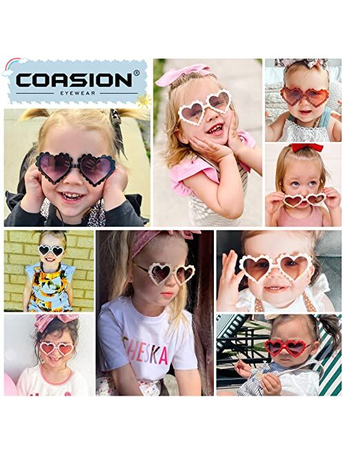 COASION Kids Heart Girls Sunglasses UV 400 Protection for Toddler Party Beach Shades Age 3-10