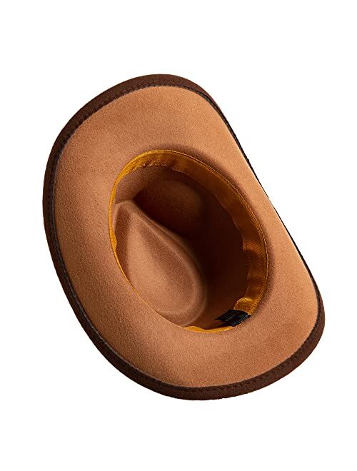 Lanzom Men Women Wide Brim Two Tone Western Cowboy Cowgirl Hats with Buckle Belt