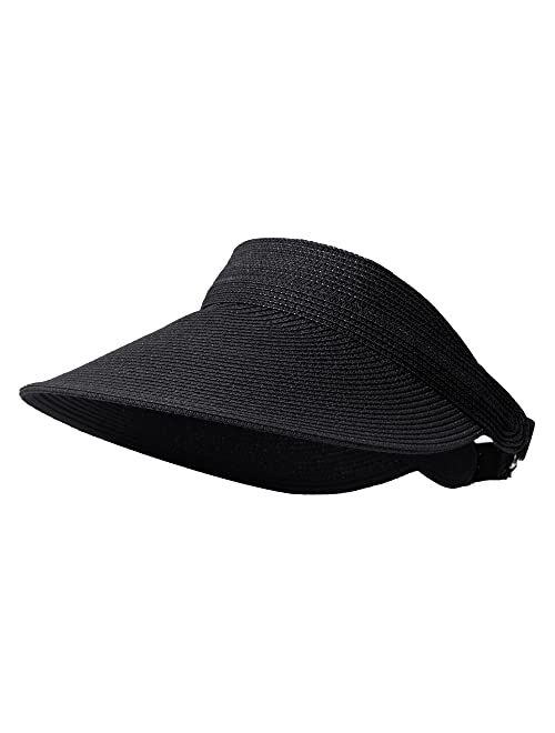 Lanzom Womens Ladies Sun Visor Hat Straw Sun Hat Visors for Women Summer Packable Ponytail Beach Hats for Women Travel