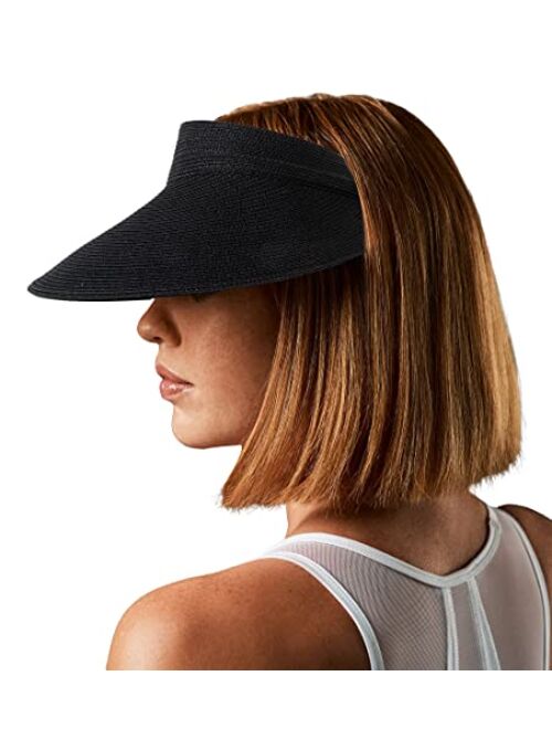 Lanzom Womens Ladies Sun Visor Hat Straw Sun Hat Visors for Women Summer Packable Ponytail Beach Hats for Women Travel