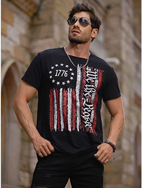 Mainfini Mens 1776 Distressed T-Shirt 4th of July Shirt Tops American Flag Patriotic Short Sleeve Independence Day Shirt