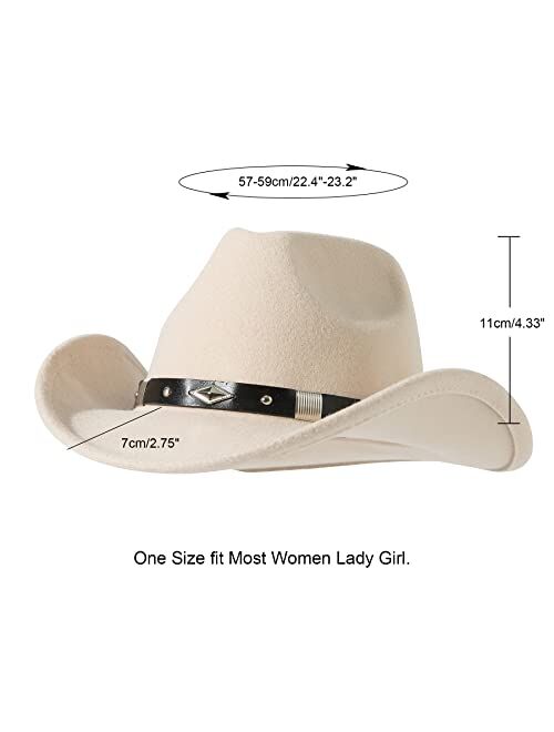 Lanzom Classic Felt Wide Brim Women Men Western Cowboy Hat Cowgirl Hats with Buckle Belt