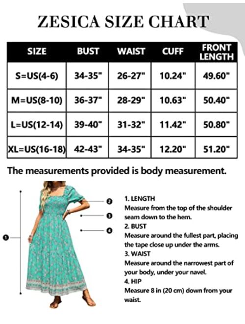 ZESICA Women's 2023 Summer Boho Floral Print Square Neck Ruffle Swing Beach Long Maxi Dress
