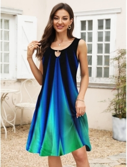 ETCYY Summer Dresses for Women 2023 Trendy Boho Floral Print Cover Up Crew Neck Sleeveless SundresseswithPockets