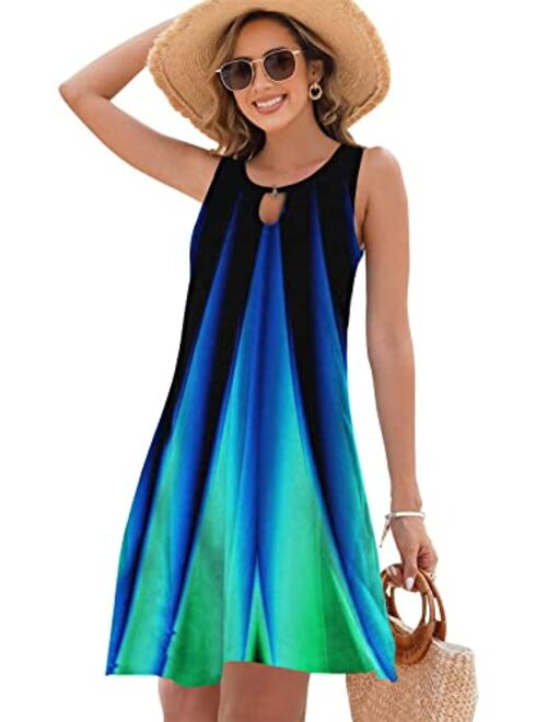ETCYY Summer Dresses for Women 2023 Trendy Boho Floral Print Cover Up Crew Neck Sleeveless SundresseswithPockets