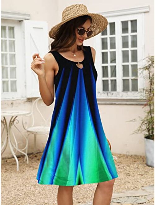 ETCYY Summer Dresses for Women 2023 Trendy Boho Floral Print Cover Up Crew Neck Sleeveless SundresseswithPockets