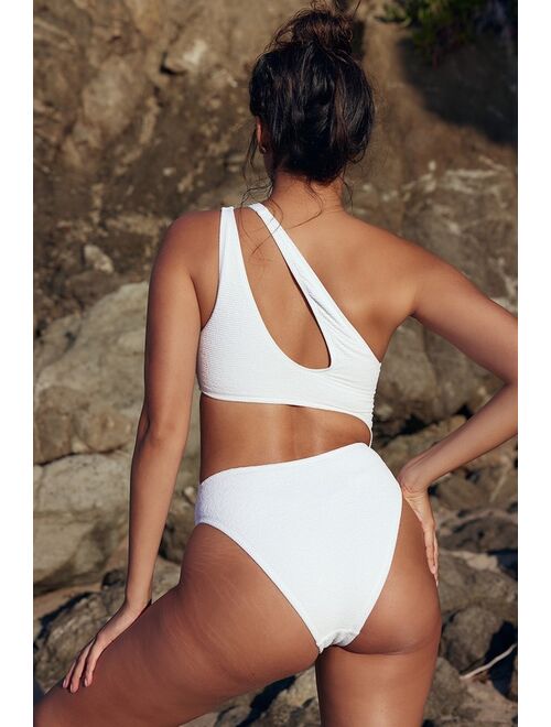 Lulus Sicilian Sunshine White Textured Cutout One Piece Swimsuit