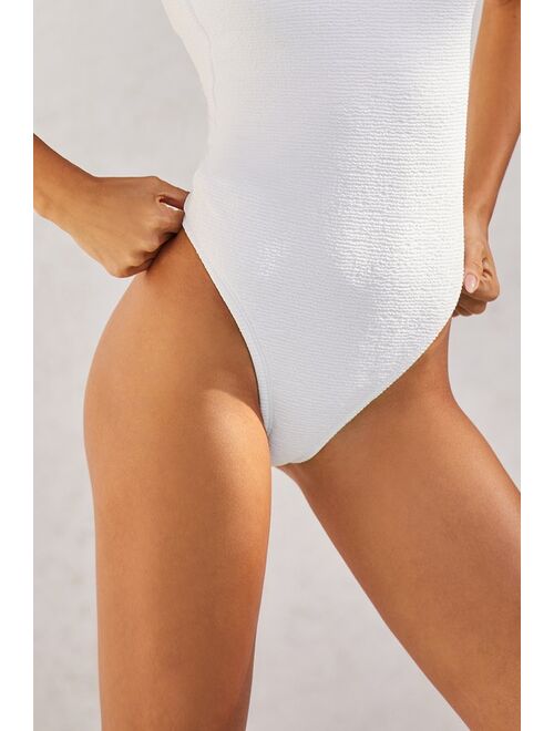 Lulus High Dive Hottie White Crinkle High-Cut One-Piece Swimsuit