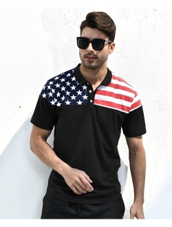 UNIFACO Men's American Flag Polo Shirt Patriotic Performance Golf Short Sleeve Polo T-Shirts M-XXL