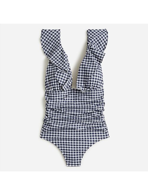 J.Crew Ruffle V-neck ruched one-piece swimsuit in classic gingham