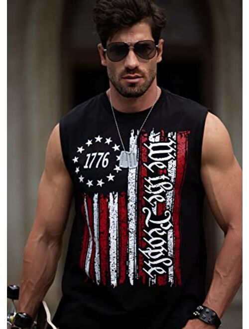 Mainfini Mens 1776 Distressed Tank Top 4th of July Shirt American Flag Patriotic Sleeveless Independence Day Shirt