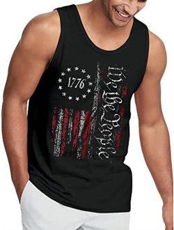 Cm-Kid Men's American Flag Tank Tops 1776 4th of July Shirts Casual Sleeveless Gym Workout Tanks USA Flag Patriotic T-Shirts