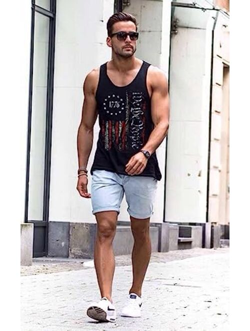 Cm-Kid Men's American Flag Tank Tops 1776 4th of July Shirts Casual Sleeveless Gym Workout Tanks USA Flag Patriotic T-Shirts