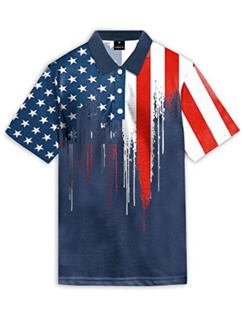 AOBUTE Mens Patriotic Polo Shirts July 4th American Flag Golf Activewear Tops