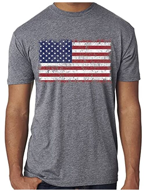 SoRock Men's USA Distressed American Flag Tri Blend Tshirt Heather Grey