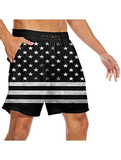 CHILLTEK Men's 2 in 1 Running Shorts Quick Dry Printed Athletic Shorts with Compression Liner and Side Pockets