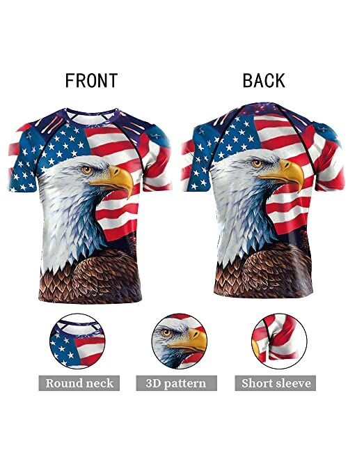 Rcimuue Men's American USA Flag Patriotic Compression Shirts US 4th of July Compression T-Shirts Workout Sports Short Sleeve