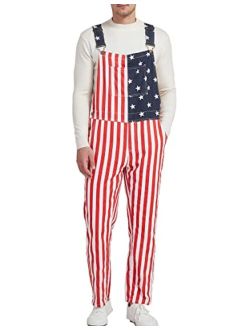 OeyFnbmO Men's Women's Denim bib Overall Trousers American Flag Overalls Adjustable Straps Jean Pants Denim bib Rompers