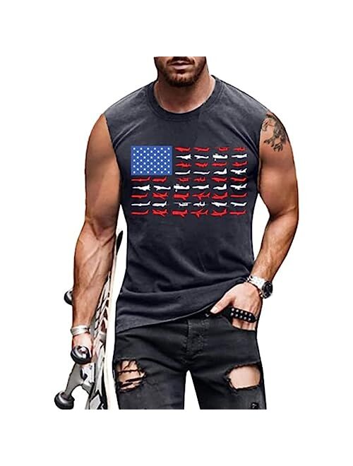 Ytboerly 4th of July American Flag Patriotic Tank Top Shirts Mens Air Force Flyover Muscle Sleeveless Graphic Gym Workout Shirt