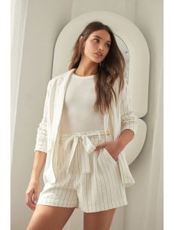 Suited to You Ivory Striped Linen Shorts