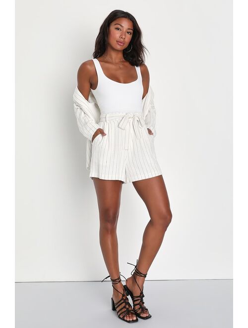 Lulus Suited to You Ivory Striped Linen Shorts