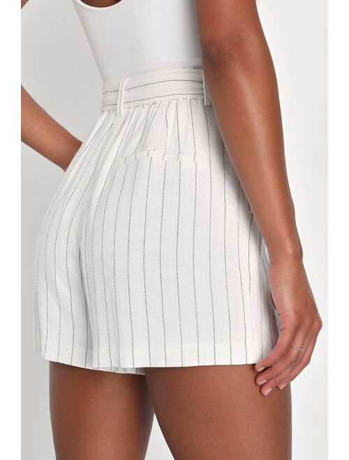 Lulus Suited to You Ivory Striped Linen Shorts