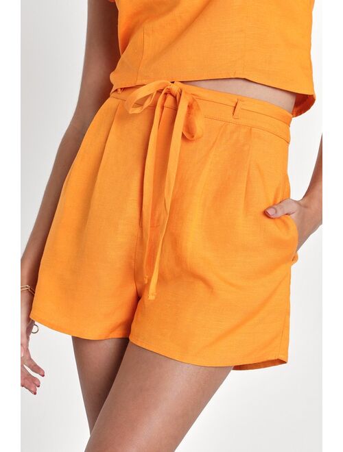Lulus Cheers to Sunshine Orange Linen Paperbag Waist Shorts